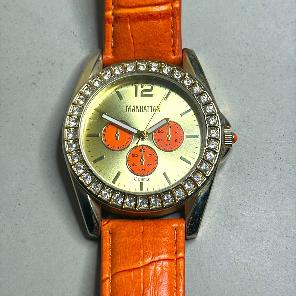 Manhattan Watch By Croton Genuine
Leather Orange Ladies Watch